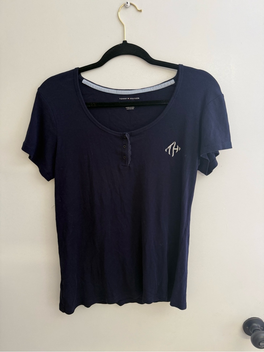 Tommy Hilfiger Navy Short-Sleeve Scoop Neck Henley Tee